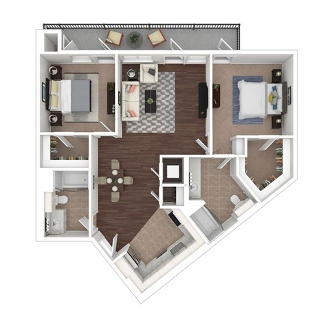 Floor plan for 2 beds, 2 baths, 1080 sqft